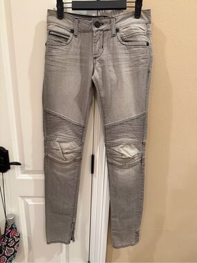 NWT Rockstar Gray Moto Biker Skinny Jeans Zip Pockets Size 26 $212